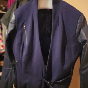 Women's Navy Jacket with Leather Accents